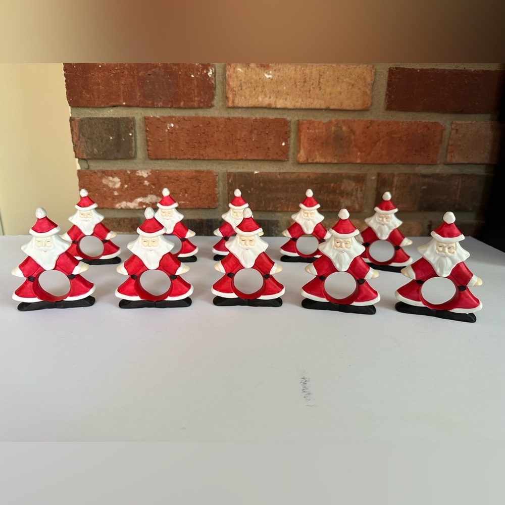 Collection of Dept 56 Ceramic Christmas Santa Napkin Ring Holder Lot Of 10 3.5”